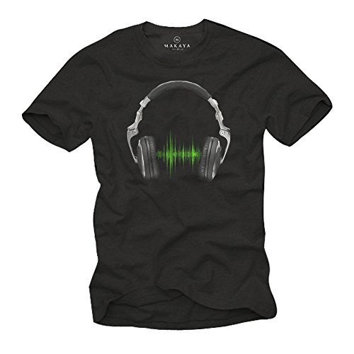 Cooles Musik T-Shirt mit Kopfhörer Electro House schwarz Herren Größe L von MAKAYA