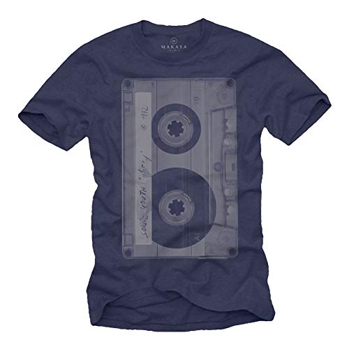 Cooles Musik T-Shirt mit Motiv Tape Kassette Blau Männer M von MAKAYA