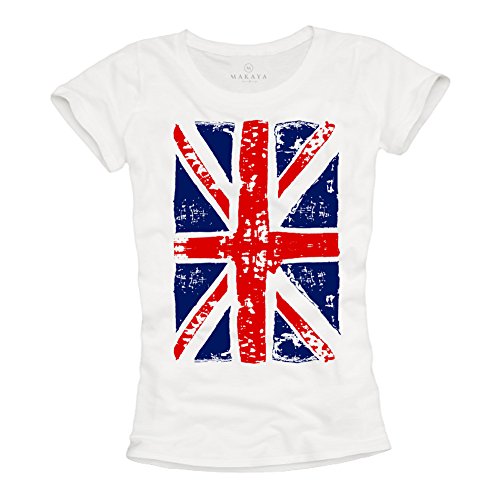 Cooles UK T-Shirt für Frauen Union Jack Flagge weiß Damen M von MAKAYA