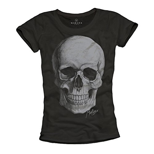 Damen Shirt mit Totenkopf Skull schwarz Größe L von MAKAYA