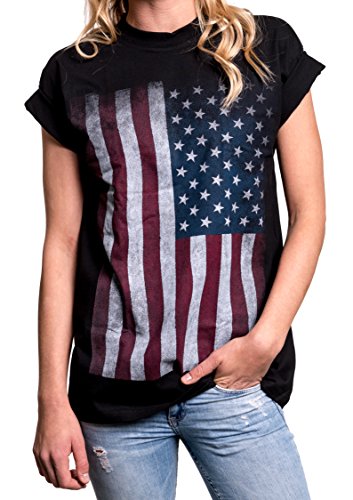 Damen T-Shirt mit USA Flagge - Oversize Longshirt große Größen schwarz XXXL von MAKAYA