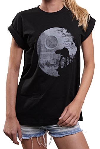 Death Star Moon - Damenshirt lässig Kurzarm Oversize Wars T-Shirt große Größen L von MAKAYA