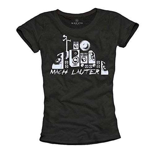 Dj Musik T-Shirt für Damen MACH LAUTER schwarz Größe L von MAKAYA