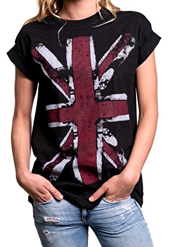 England T-Shirt Union Jack Flagge Vintage - Longshirt Damen Oberteile große Größen schwarz L von MAKAYA