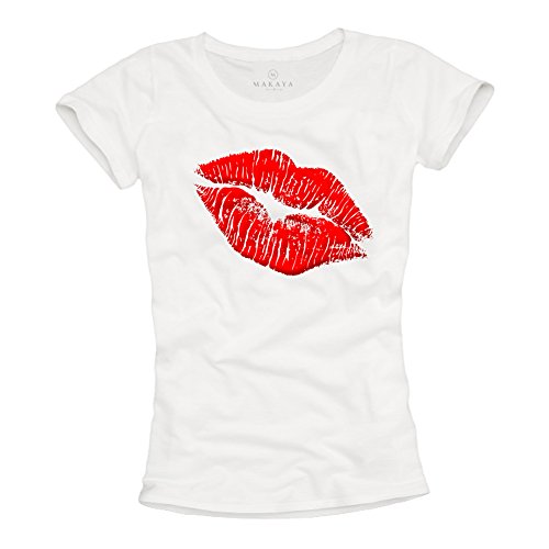 Fashion T-Shirt Damen - Kiss T-Shirt Lippen Hipster Top weiß M von MAKAYA