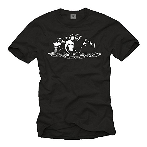 Fight Club T-Shirt für Herren Shirt Farbe schwarz Logo weiß ÜBERMUT Chaos SEIFE Größe M von MAKAYA