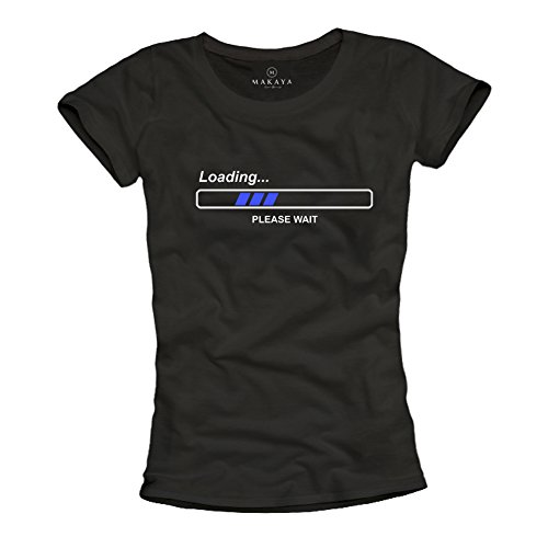 Geek T-Shirt für Frauen Loading Please Wait schwarz Größe L von MAKAYA