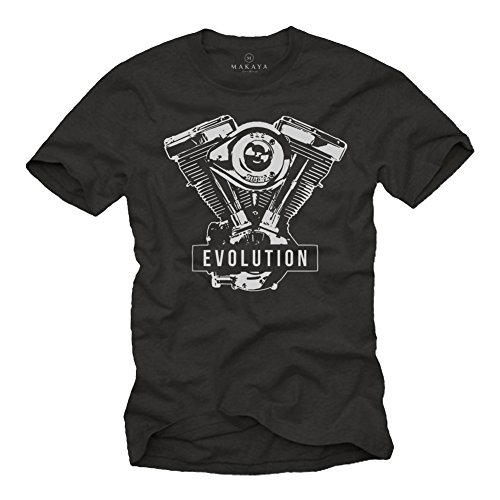 Geschenke für Motorradfahrer - Biker Evolution Davidson T-Shirt Motorrad Motor - schwarz mit Aufdruck XL von MAKAYA