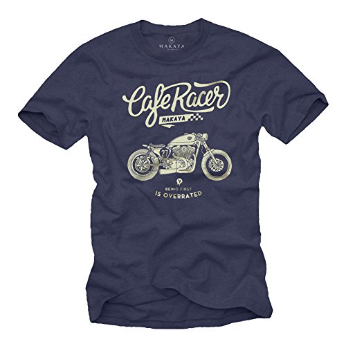 Geschenke für Motorradfahrer - Motorrad T-Shirt für Herren mit Spruch - Vintage Biker Motiv blau M von MAKAYA