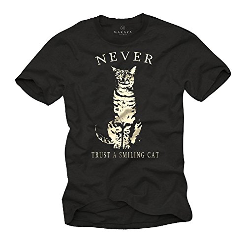 Katzen Shirt mit lustigem Spruch Never Trust A Smiling CAT Herren Größe M von MAKAYA