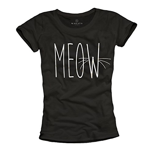 Katzen T-Shirt für Frauen - Meow - schwarz Größe S von MAKAYA