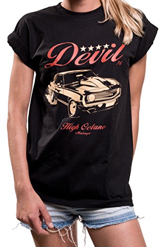 Kurzarm Shirt Damen mit Aufdruck - US Camaro Muslce Car - Rockabilly Print Rundhals Top große Größe XL von MAKAYA