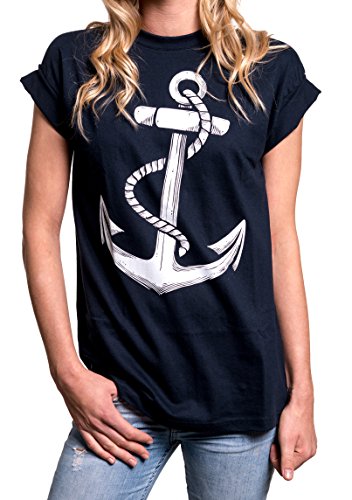 Longshirt Oversize Oberteile - Anker T-Shirt Damen blau XXXL von MAKAYA