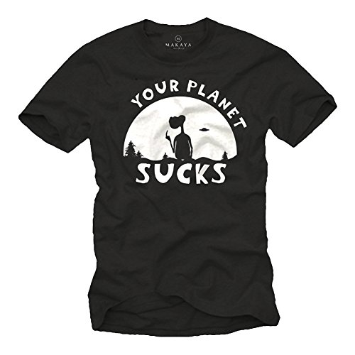 Lustige T-Shirts mit Aufdruck Your Planet Sucks schwarz Herren L von MAKAYA