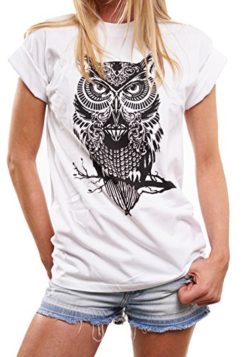 Lustige und Coole Eulen T-Shirts für Frauen in großen Größen Oversize Shirt Damen schwarz mit Aufdruck Eule XL von MAKAYA