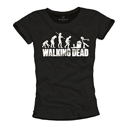 Lustiges Sprüche T-Shirt für Damen mit Aufdruck - Walking Dead - Zombie Evolution schwarz Größe XL von MAKAYA