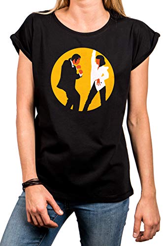 MAKAYA Basic Damen Shirt mit Aufdruck - Mia und Vincent Tanzen - Pulp Fiction schwarz große Größen S von MAKAYA