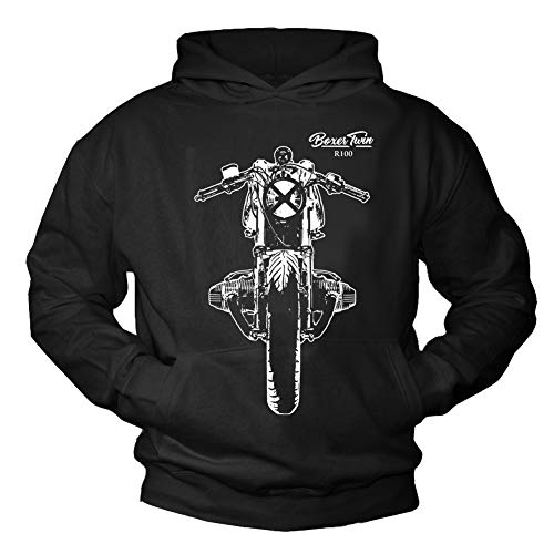 MAKAYA Biker Pullover Herren - Cafe Racer R100 - Kapuzenpullover Motorrad Geschenke Männer Schwarz Göße XL von MAKAYA