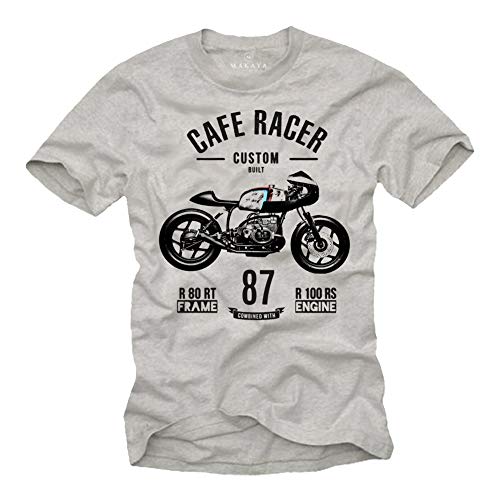 MAKAYA Biker T-Shirt Herren - Custom Built Cafe Racer - Vintage R 80 Motorad Geschenke grau Größe L von MAKAYA