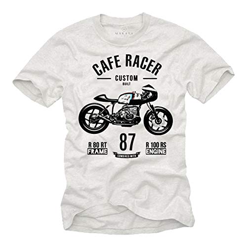 MAKAYA Biker T-Shirt Herren - Custom Built Cafe Racer - Vintage R 80 Motorad Geschenke weiß Größe L von MAKAYA