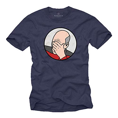 MAKAYA Captain Picard T-Shirt Herren - Epic Fail - Blau Kurzarm 100% Baumwolle Männer Größe L von MAKAYA