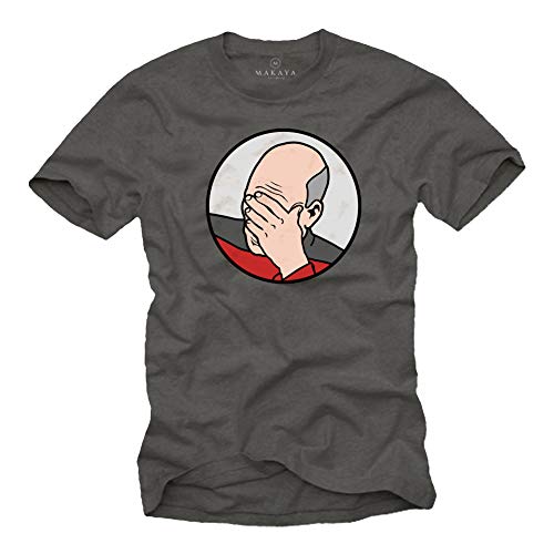 MAKAYA Captain Picard T-Shirt Herren - Epic Fail - Grau Kurzarm 100% Baumwolle Männer Größe S von MAKAYA