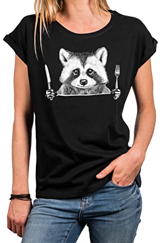 MAKAYA Coole T-Shirts für Frauen - Waschbär Top Damen Mädchen Lustige Geschenke Schwarz XL von MAKAYA