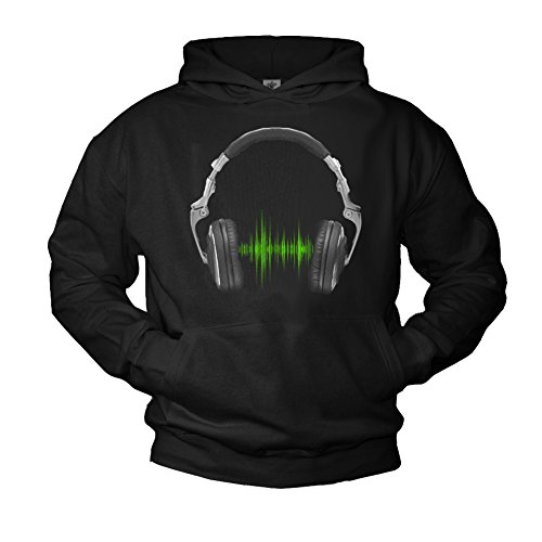 MAKAYA DJ Hoodie mit Kopfhörer Headphones Electro Musik Kapuzenpullover schwarz M von MAKAYA