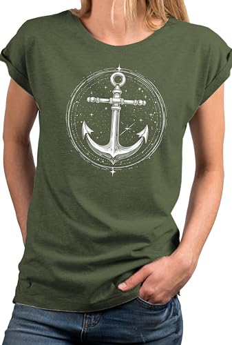 MAKAYA Damen Shirt mit Anker Motiv Sommer Top für Frauen Ankerbraut Ankershirt Nautische Maritime Oberteile Grün XXXL von MAKAYA