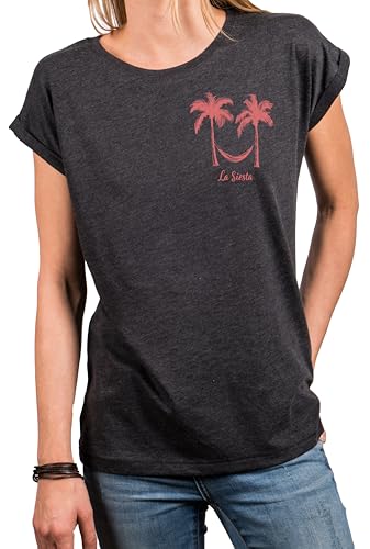 MAKAYA Damen Shirt mit Palmen Motiv - Boho Sommer Top für Frauen Sommerliches Print T-Shirt - Beach Style Spanien Urlaub Strand Outfit für Mädchen Oversized Große Größen Grau XXXXXL von MAKAYA