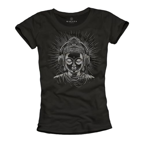MAKAYA Damen T-Shirt Buddha Kopfhörer Meditation Yoga Motiv Frauen Top Print Tshirt Musik Geschenke Schwarz L MAKAYA Damen T-Shirt Buddha Kopfhörer Meditation Yoga Motiv Frauen Top Print Tshirt Musik Geschenke Schwarz L von MAKAYA