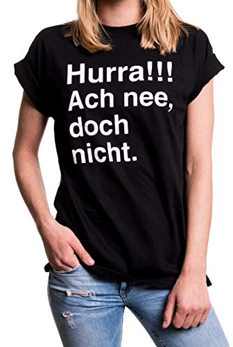 MAKAYA Damen T-Shirt mit witzigem Spruch - Hurra! ACH ne doch Nicht - Oversize Longshirt Übergröße große Größen XXL von MAKAYA