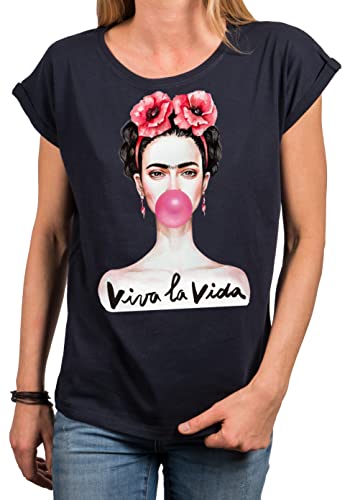 MAKAYA Damenshirt - Lustiges Sprüche T-Shirt - Fridas Kaugummi Top Viva La Vida Tunika Blau XXXL von MAKAYA