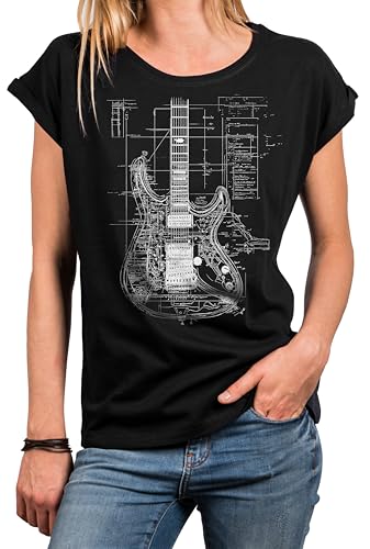 MAKAYA Damenshirt mit Gitarre Shirt mit Gitarrenmotiv Gitarren Top Aufdruck Logo Print Muster Damen Frauen Mädchen Schwarz XXL MAKAYA Damenshirt mit Gitarre Shirt mit Gitarrenmotiv Gitarren Top Aufdruck Logo Print Muster Damen Frauen Mädchen Schwarz XXL von MAKAYA