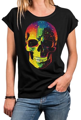 MAKAYA Disco Skull T-Shirt Damen Top mit Aufdruck Totenkopf Damenshirt Sommer Print Druck Discokugel Party Outfit Schwarz Große Größen S MAKAYA Disco Skull T-Shirt Damen Top mit Aufdruck Totenkopf Damenshirt Sommer Print Druck Discokugel Party Outfit Schwarz Große Größen S von MAKAYA