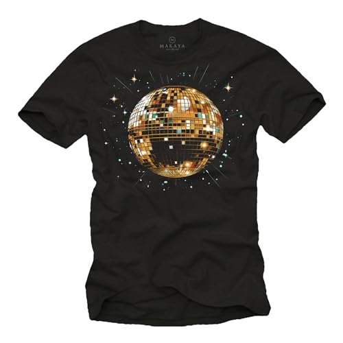 MAKAYA Disco T-Shirt Herren 80er 90er Jahre Party Motiv - Discokugel Retro Dj Musik Hip Hop Schwarz Größe L von MAKAYA