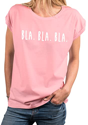 MAKAYA Freches Damenshirt Spruch Bla Bla Bla Sommer Top Frauen Tunkika Lang Lässig Elegant Große Größen Damen Oversize Top Rosa S von MAKAYA