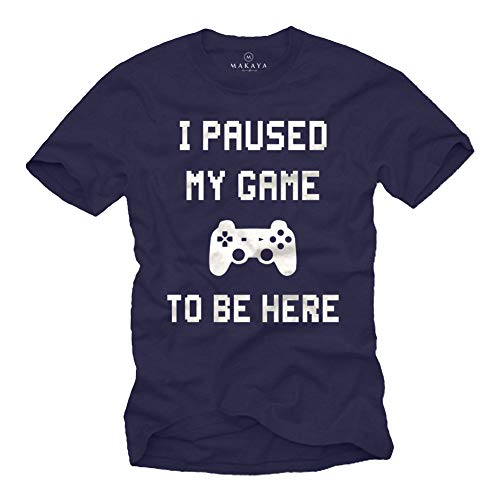 MAKAYA Gaming T-Shirt Herren - I My Paused Game to be here - Gamer Geschenke Blau Größe XL von MAKAYA
