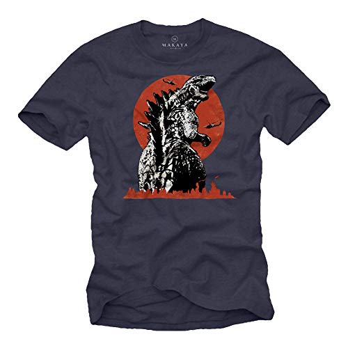 MAKAYA Godzilla T-Shirt Herren - King of Monsters - Kurzarm Rundhals Dinosaurier Tshirt mit Motiv Blau Männer/Jungen/Kinder Größe XL von MAKAYA