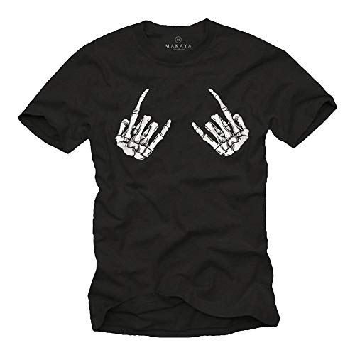 MAKAYA Heavy Metal T-Shirt für Männer - Skull Hands - Kurzarm Rundhals Tshirt Schwarz Herren Größe XXXXXL von MAKAYA