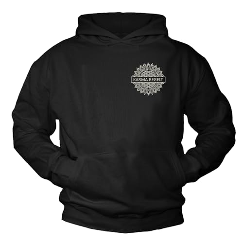 MAKAYA Herren Kapuzenpullover Hoodie mit Rückenprint Aufdruck Spruch Karma Regelt Sweatshirt Rückendruck Pullover Schwarz Größe XXXL von MAKAYA