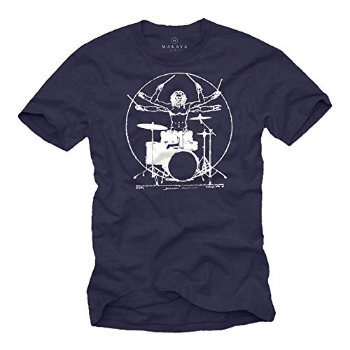 MAKAYA Herren T-Shirt Schlagzeug - Da Vinci Drummer - Blau Geschenke für Schlagzeuger/Musiker Männer Größe L von MAKAYA