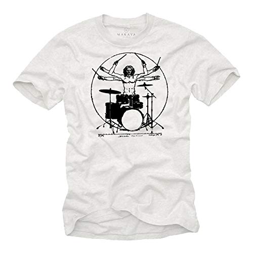 MAKAYA Herren T-Shirt Schlagzeug - Da Vinci Drummer - Weiß Geschenke für Schlagzeuger/Musiker Männer Größe L von MAKAYA