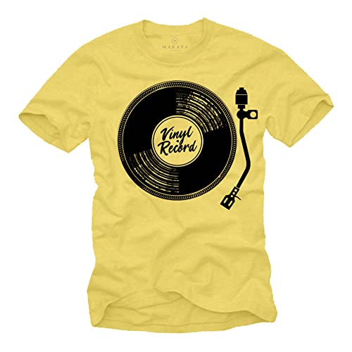 MAKAYA Hip Hop T-Shirt Dj Rap Retro Motiv - Vinyl Record MK2 1210 Technic Gelb M von MAKAYA