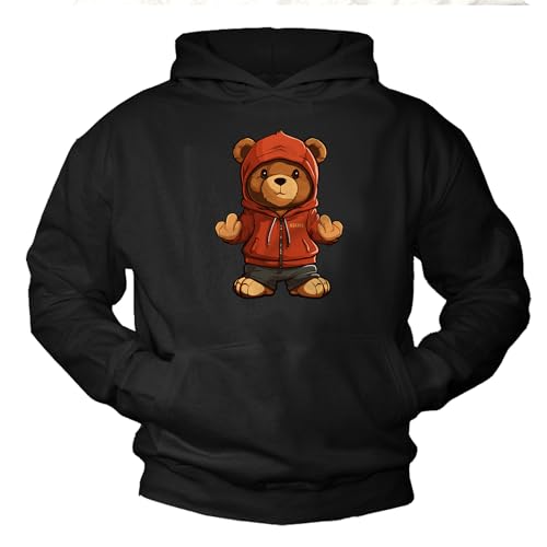 MAKAYA Hoodie mit Teddybär Motiv Pullover mit Teddy Bär Sweatshirt Kapuzenpullover Herren Damen Kinder Jungen Mädchen Schwarz L von MAKAYA