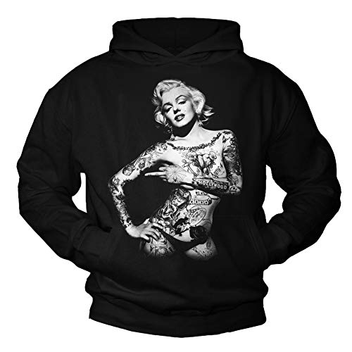 MAKAYA Kapuzenpullover Herren/Damen - Marilyn Tattoo Sweatshirt Pullover mit Kapuze schwarz Größe M von MAKAYA