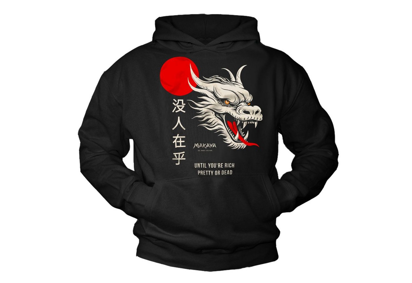 MAKAYA Kapuzenpullover Herren Drachen Shirt mit chinesischen Schriftzeichen Dragon Spruch Sweatshirt von MAKAYA