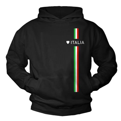 MAKAYA Kapuzenpullover Love Italy Hoodie Italien Pullover Sweatshirt Flagge Italia Italienische Geschenke Mode Schwarz Größe M von MAKAYA