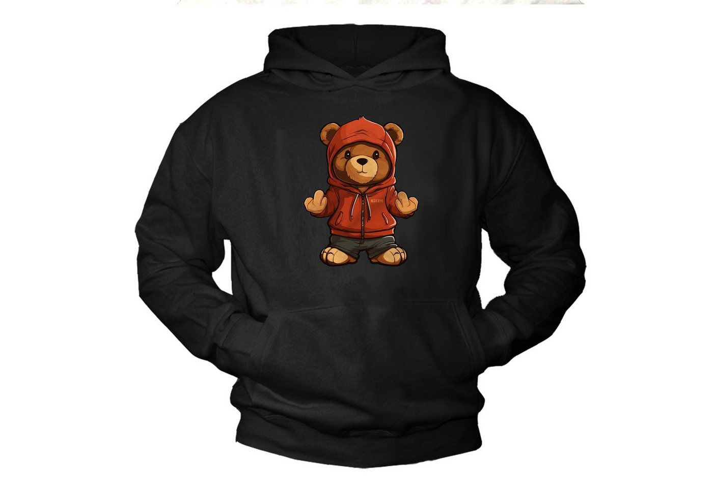 MAKAYA Kapuzenpullover Teddybär Herren Teddy Pullover mit Kapuze Pulli Jungen Sweatshirt mit Druck Print von MAKAYA