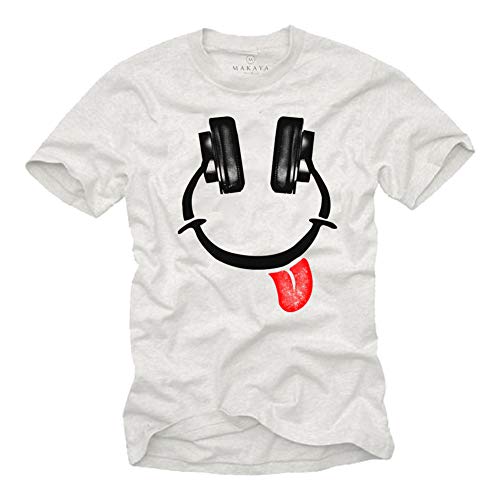 MAKAYA Kopfhörer T-Shirt Herren - Lick Headphones Dj Funshirt Musik Weiß Größen für Kinder/Jungendliche/Männer Größe M von MAKAYA